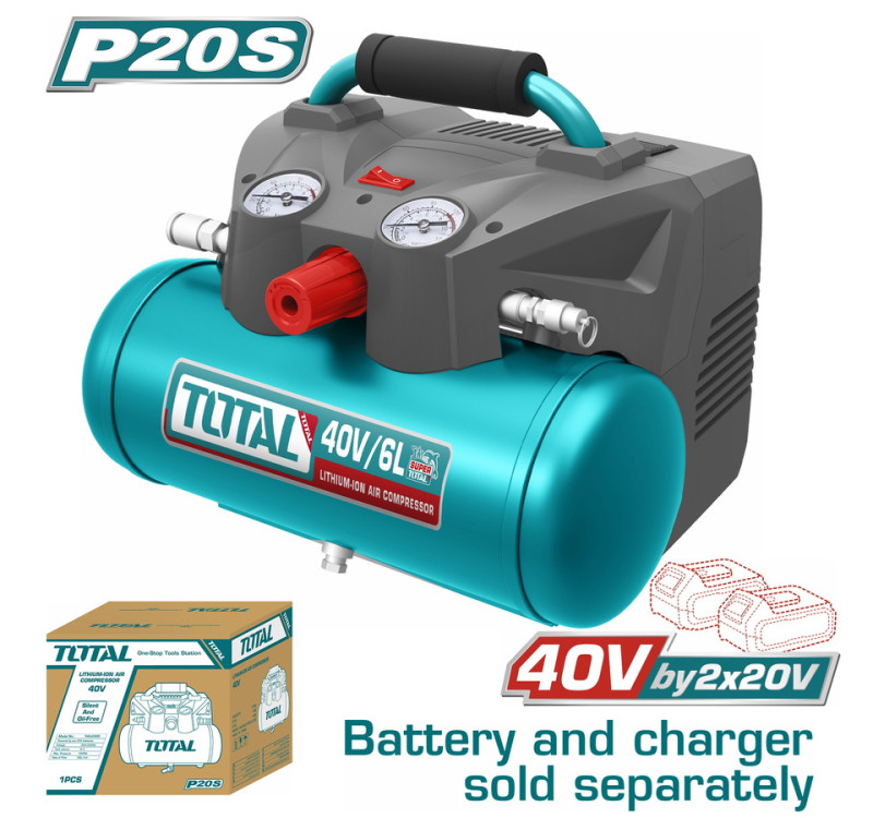 Αεροσυμπιεστής μπαταρίας TOTAL TACLI2003 2x20V 6L 135psi χωρίς μπαταρία & φορτιστή
