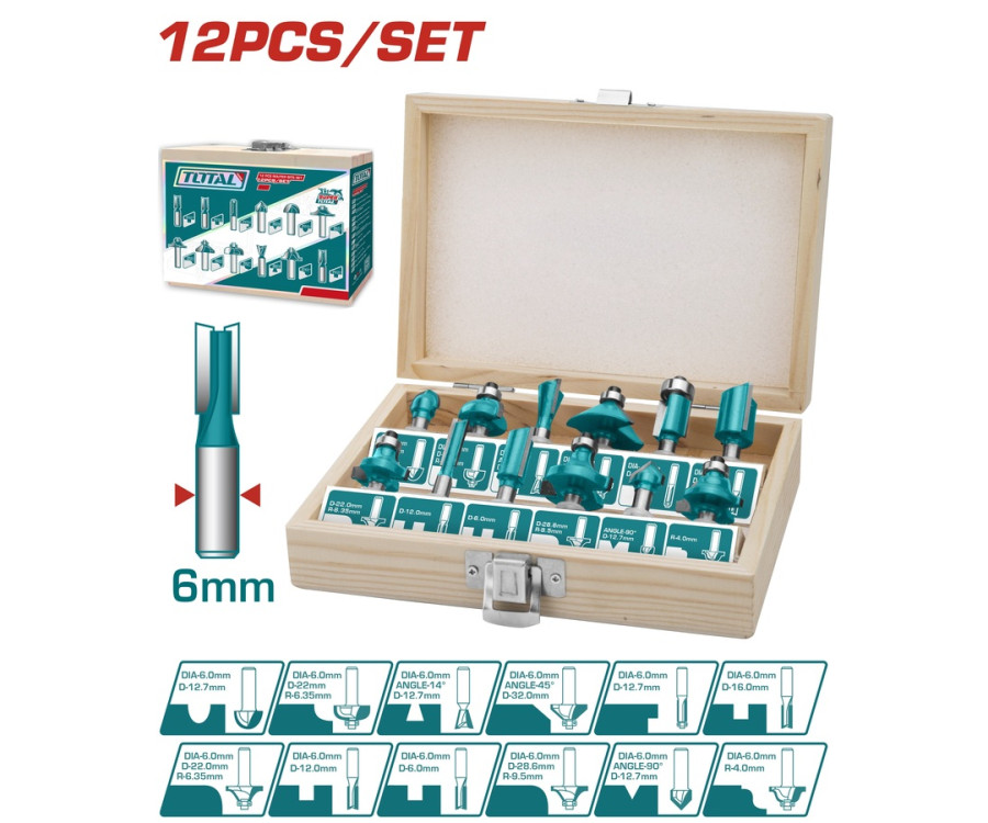 Κασετίνα Μαχαιριών Ρούτερ 12 Τεμαχίων Total TACSR0121 με Υποδοχή 6mm
