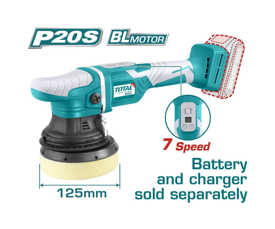 Γωνιακός Αλοιφαδόρος Μπαταρίας Brushless 20V – 125mm Total TAPLI2002 (Χωρίς Μπαταρία & Φορτιστή)