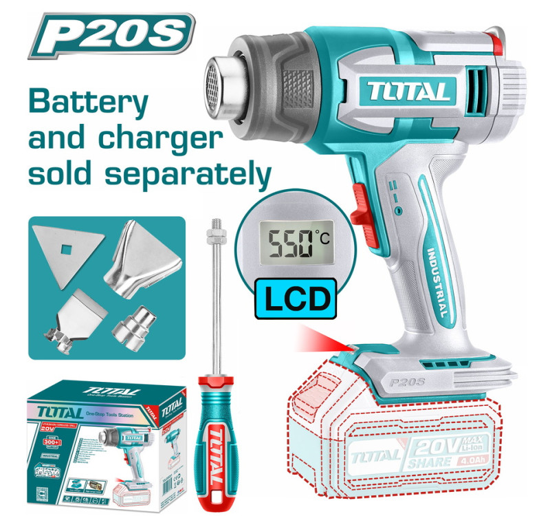 Πιστόλι Θερμού Αέρα Μπαταρίας 20V με Οθόνη LCD Total TBLi2003