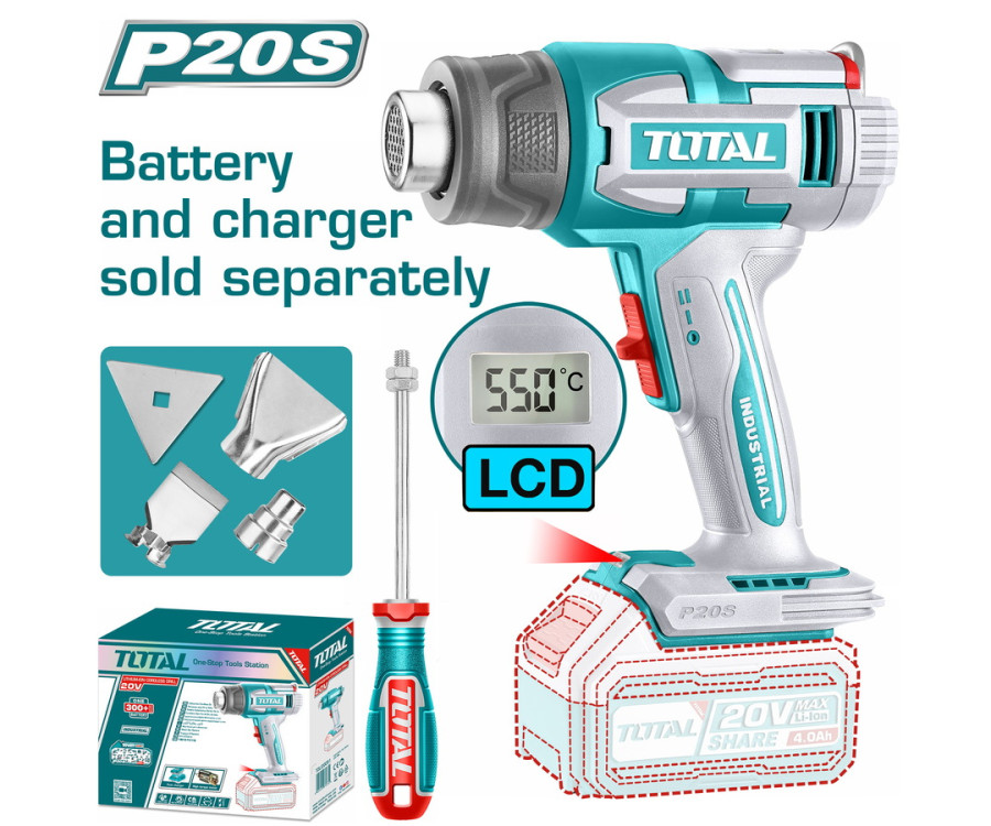 Πιστόλι Θερμού Αέρα Μπαταρίας 20V με Οθόνη LCD Total TBLi2003