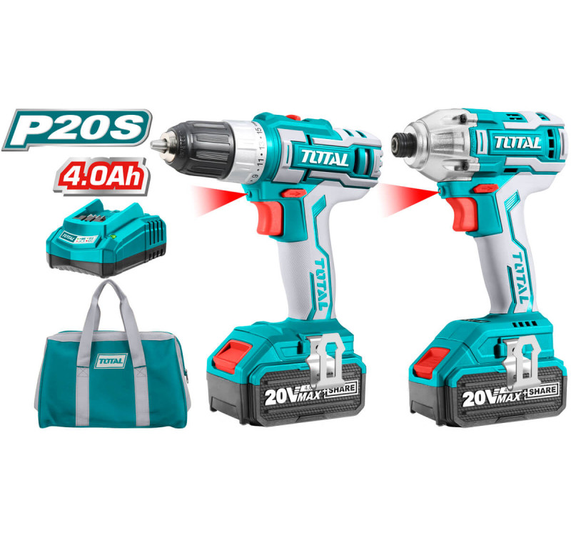 Σετ Επαγγελματικό Δραπανοκατσάβιδο + Παλμικό Κατσαβίδι Μπαταρίας 20V Total TCKLI2004