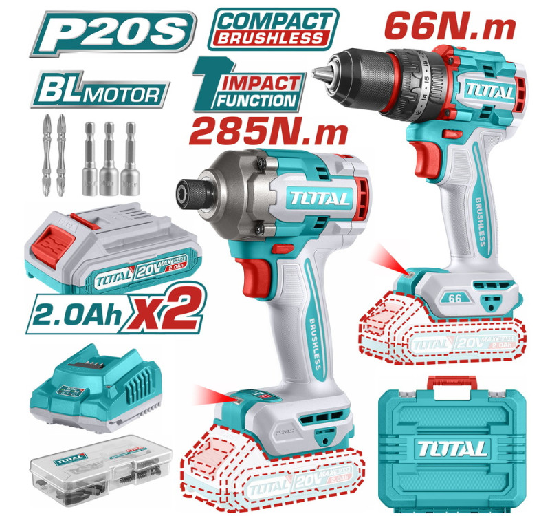 Επαγγελματικό Σετ Κρουστικό Δραπανοκατσάβιδο & Παλμικό Κατσαβίδι Μπαταρίας 20V Total TCKLI20277E