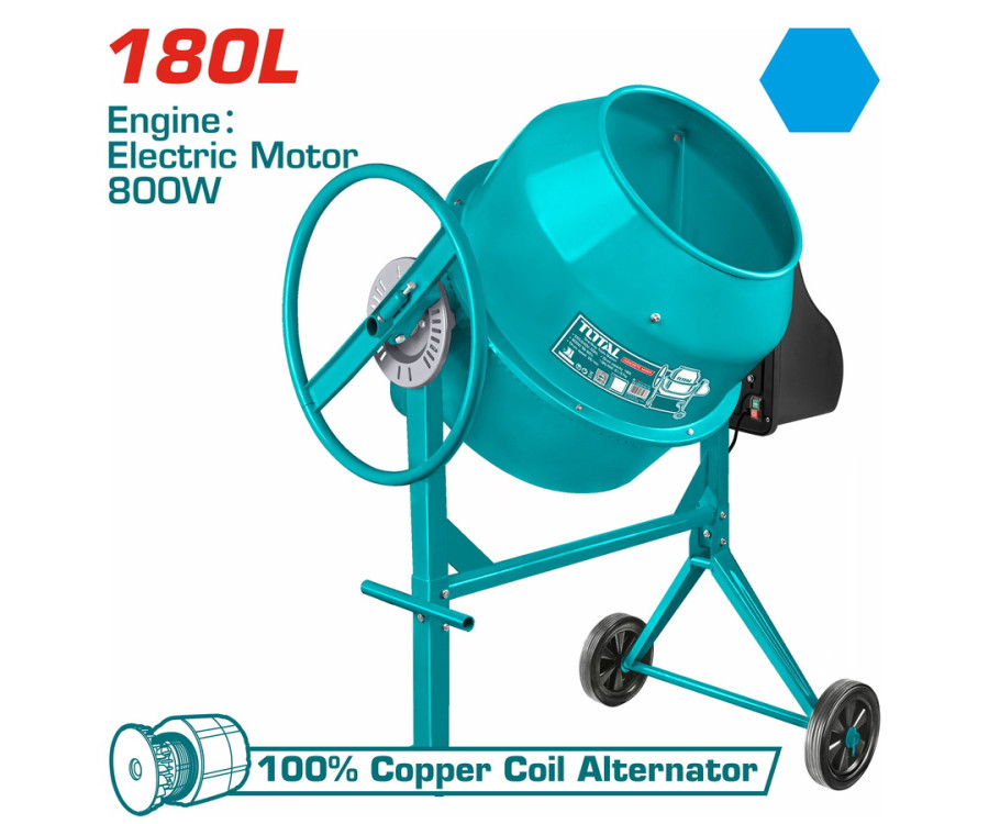 Μπετονιέρα Ηλεκτρική 180L 800W Με Ισχυρό Κινητήρα 1.1Hp