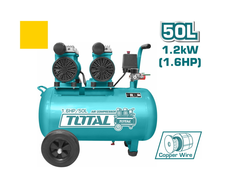 Αεροσυμπιεστής χαμηλού θορύβου TOTAL TCS2150502 50L 1.6HP 8bar χωρίς λάδι