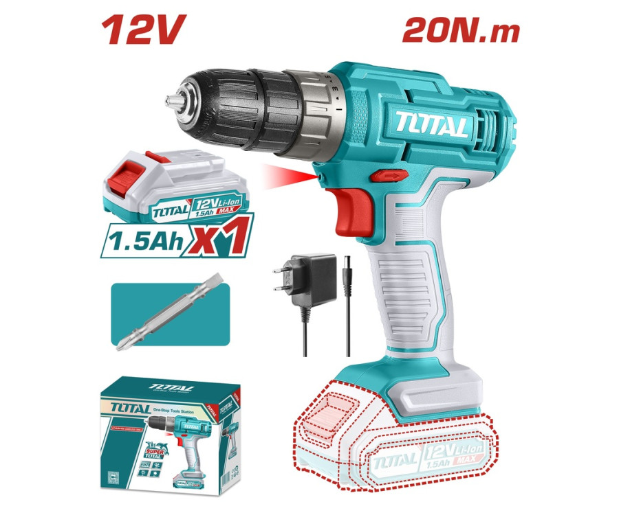 Δραπανοκατσάβιδο Μπαταρίας 12V / 1.5Ah / 20Nm Με Φορτιστή Total TDLI1218