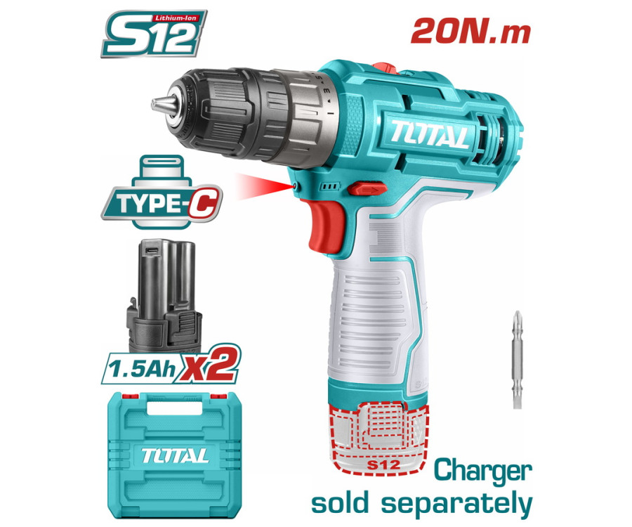Δραπανοκατσάβιδο Μπαταρίας 12V / 1.5Ah / 20Nm Με 2 Μπαταρίες Type-C Total TDLI12202