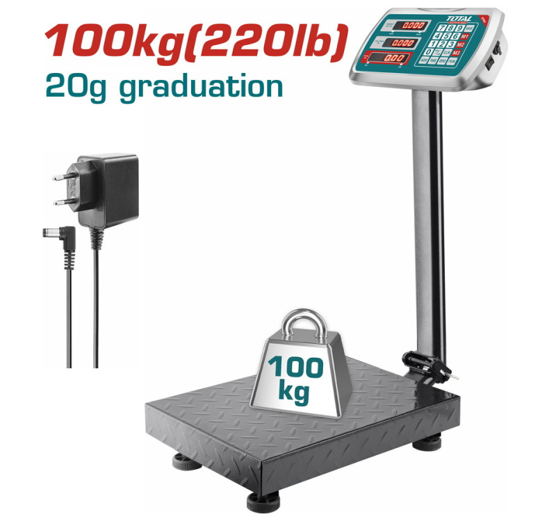 Ηλεκτρονική Ζυγαριά 100Kg Total TESA31001 με LED Οθόνη & Τραπέζι 300x400mm