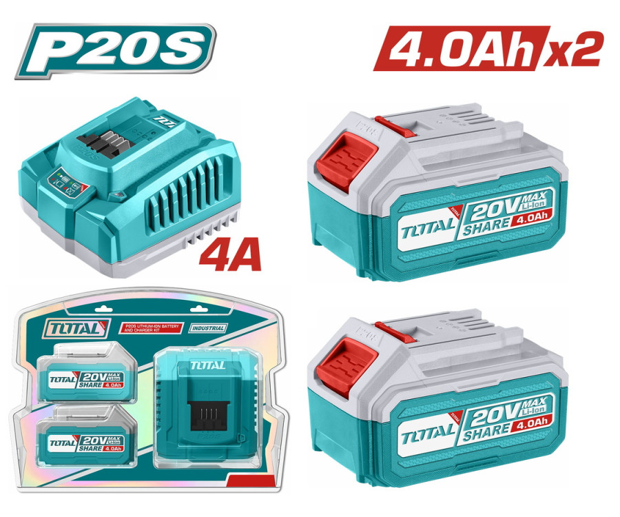 Σετ 2 Μπαταριών 20V / 4.0Ah + Φορτιστής Total (Tfbcpk1424)