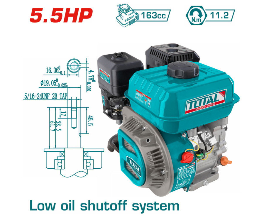 Κινητήρας Βενζίνης 163cc 5.5HP Με Άξονα Σφήνα Total TGEN16811