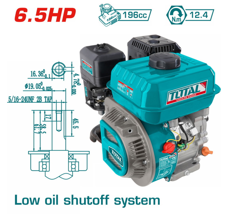 Κινητήρας Βενζίνης 196cc 6.5HP Με Άξονα Σφήνα Total TGEN