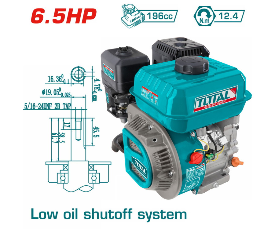 Κινητήρας Βενζίνης 196cc 6.5HP Με Άξονα Σφήνα Total TGEN