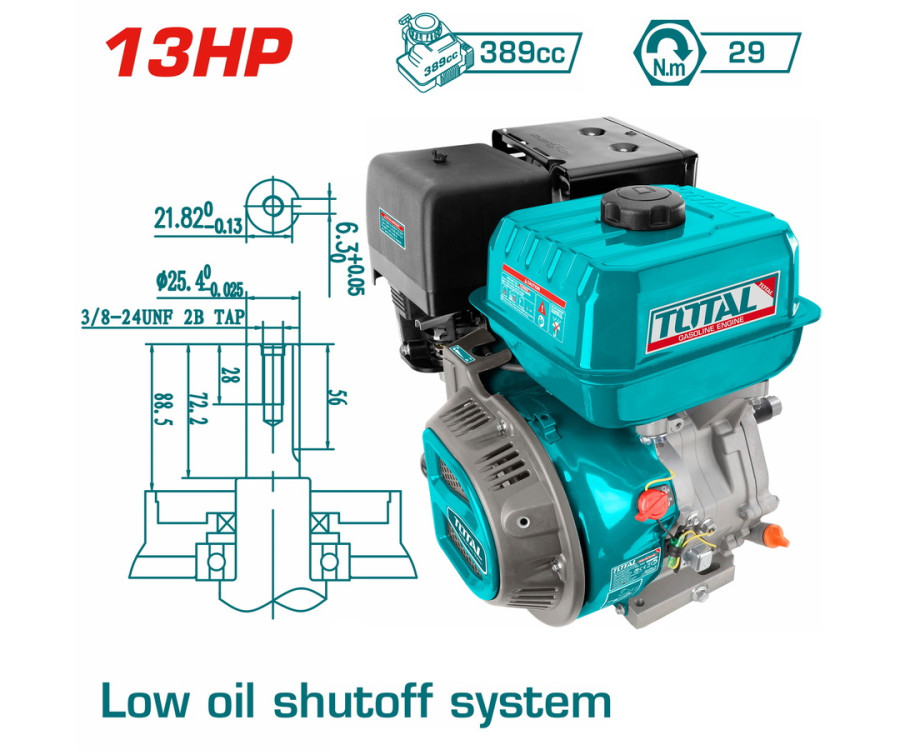 Κινητήρας Βενζίνης 389cc 13HP Με Άξονα Σφήνα Total TGEN1881