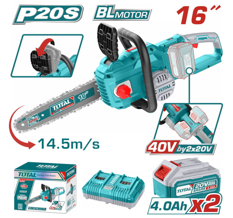 Αλυσοπρίονο Μπαταρίας 40V Επαγγελματικό Σετ Με 2 Μπαταρίες Total TGSLI401682