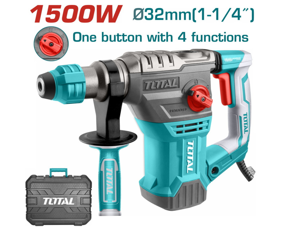 Πιστολέτο SDS-Plus 1.500W Total TH1153236 Περιστροφικό & Σκαπτικό 4 Λειτουργιών