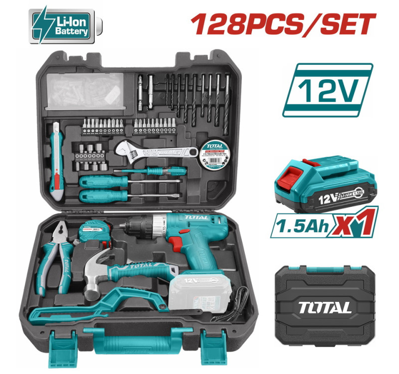 Δραπανοκατσάβιδο Μπαταρίας 12V / 1.5Ah / 20Nm με Σετ 128 Τεμαχίων Total THKTHP11282