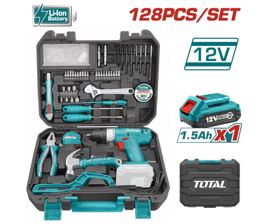 Δραπανοκατσάβιδο Μπαταρίας 12V / 1.5Ah / 20Nm με Σετ 128 Τεμαχίων Total THKTHP11282