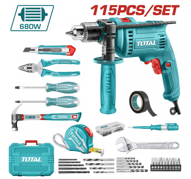 Σετ Δράπανο 680W Με 115 Εξαρτήματα Total THKTIR1152