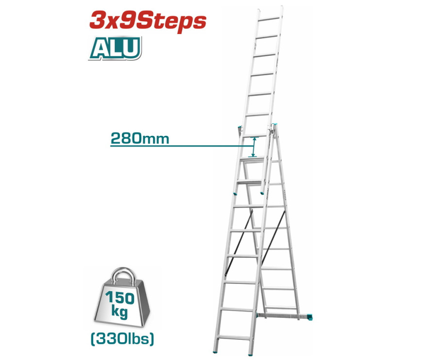 Σκάλα Αλουμινίου Επαγγελματική 3x9 Σκαλοπατιών Total THLAD03391