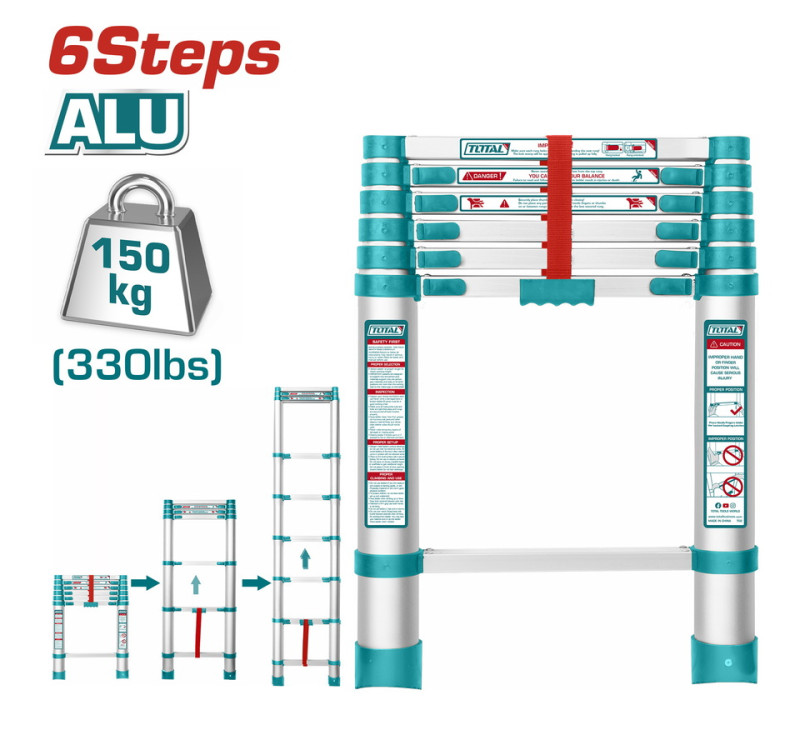 Σκάλα Αλουμινίου Πτυσσόμενη 6 Σκαλοπατιών Total THLAD08061