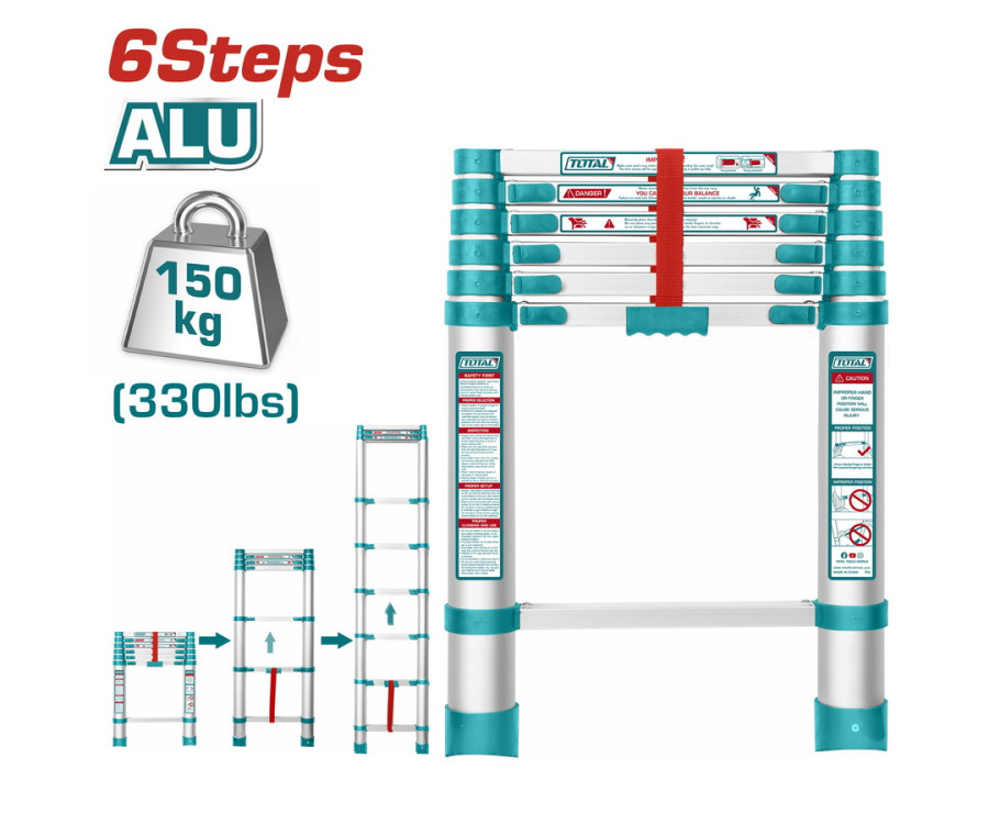 Σκάλα Αλουμινίου Πτυσσόμενη 6 Σκαλοπατιών Total THLAD08061