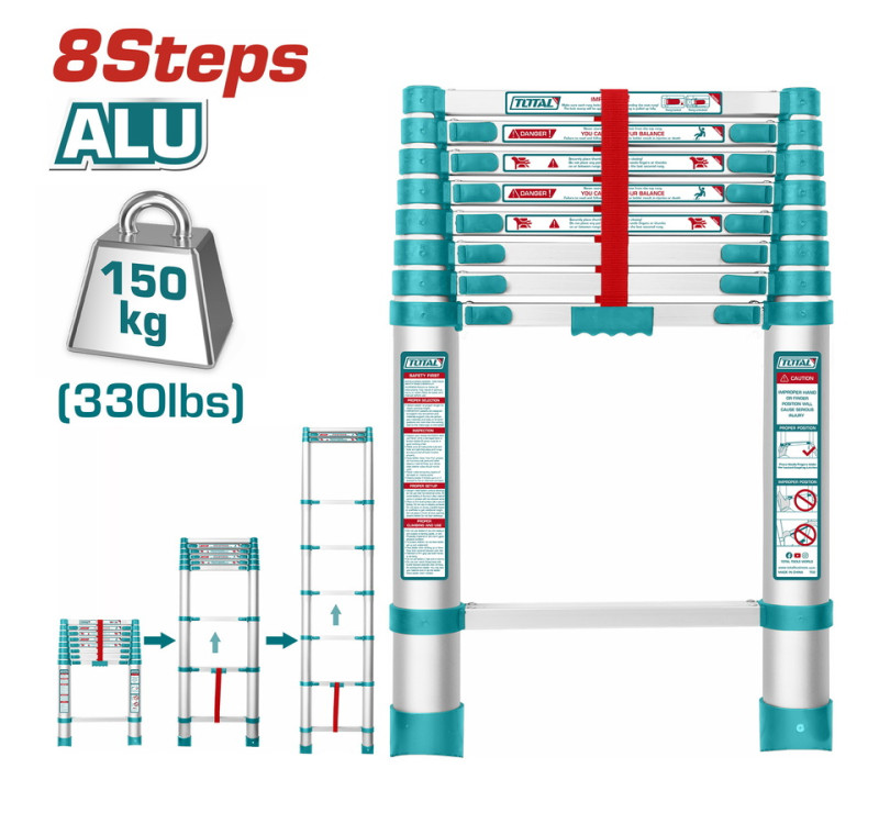 Σκάλα Αλουμινίου Πτυσσόμενη 8 Σκαλοπατιών Total THLAD08081