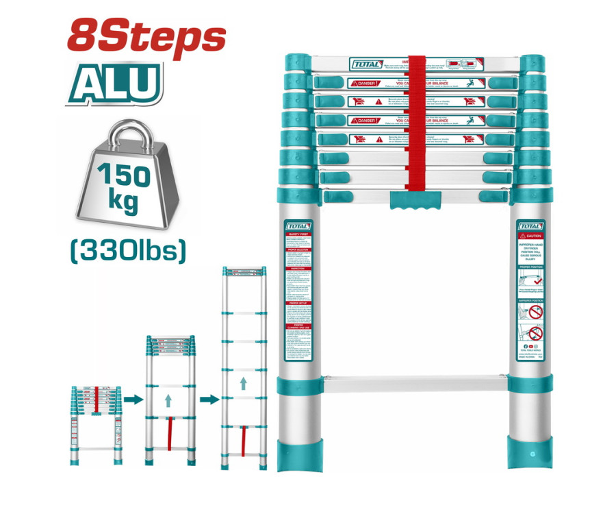 Σκάλα Αλουμινίου Πτυσσόμενη 8 Σκαλοπατιών Total THLAD08081