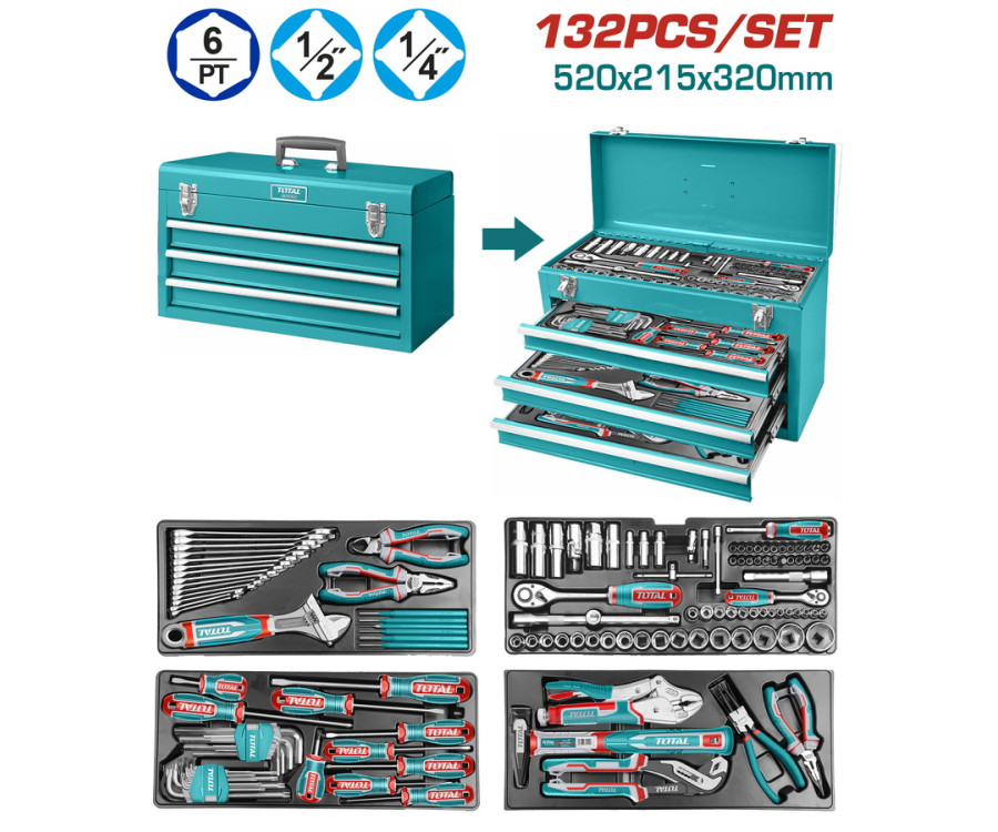 Εργαλειοθήκη Μεταλλική Με 132 Τεμάχια Εργαλεία Total THPTCS71321