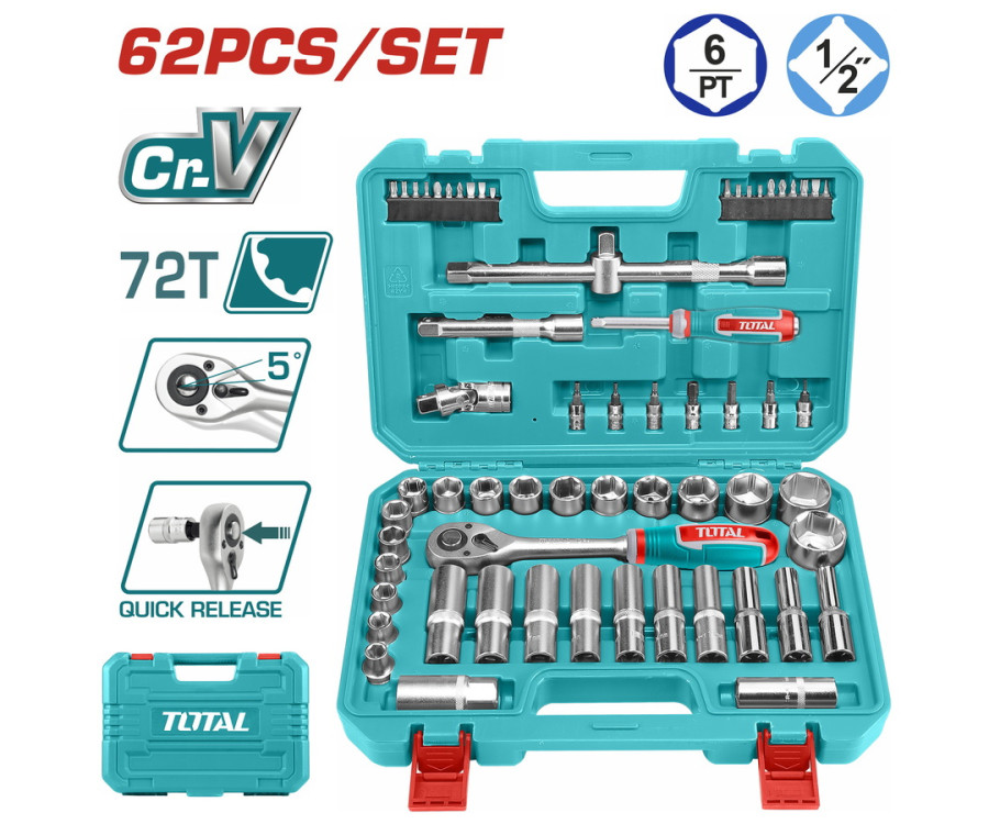 Κασετίνα Καρυδάκια 1/2" 62 Τεμαχίων Επαγγελματική Total THT121602