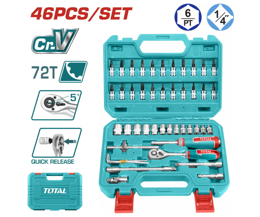 Κασετίνα Καρυδάκια 1/4" 46 Τεμαχίων Επαγγελματική Total THT14146