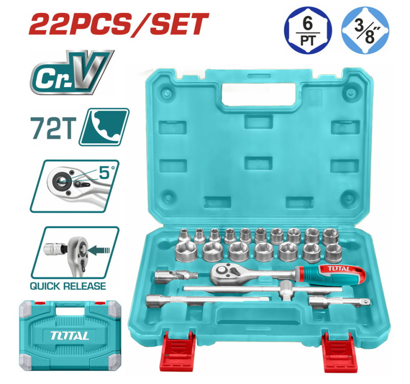 Κασετίνα Καρυδάκια 3/8" 22 Τεμαχίων Επαγγελματική Total THT381221