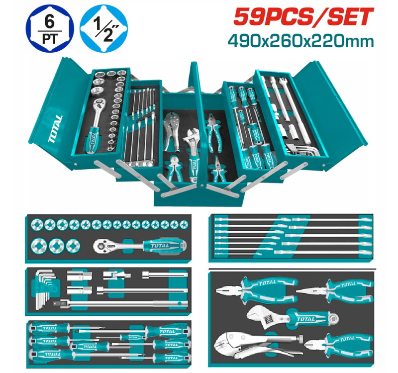 Επαγγελματική Εργαλειοθήκη Μεταλλική Με 59 Εργαλεία Total THTCS12591