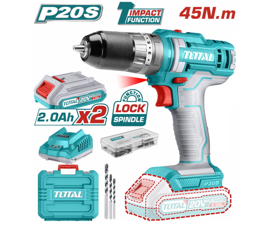 Δραπανοκατσάβιδο Κρουστικό Μπαταρίας 20V / 45Nm με 2 Μπαταρίες Total Tidli201452E