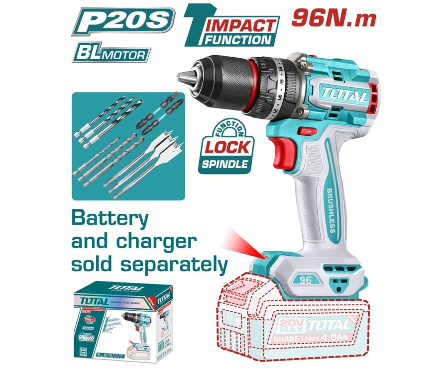 Δραπανοκατσάβιδο Κρουστικό Μπαταρίας 20V Brushless Total Tidli209681 Χωρίς Μπαταρία & Φορτιστή