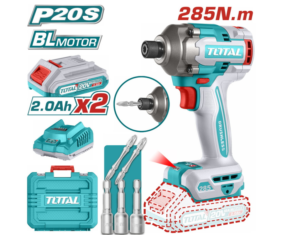 Παλμικό Κατσαβίδι Μπαταρίας 20V 285Nm Με 2 Μπαταρίες Total TIRLI2028E