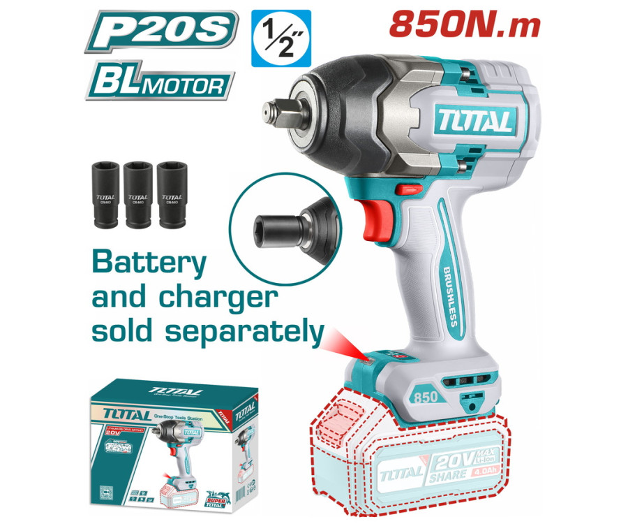 Μπουλονοκλείδο Μπαταρίας 20V 850Nm Χωρίς Μπαταρία & Φορτιστή Total TIWLI20851