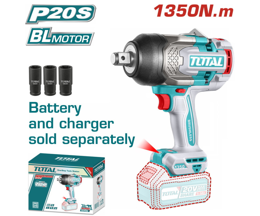 Μπουλονοκλείδο Μπαταρίας 20V Brushless 1350Nm Χωρίς Μπαταρία & Φορτιστή Total TIWLI201351