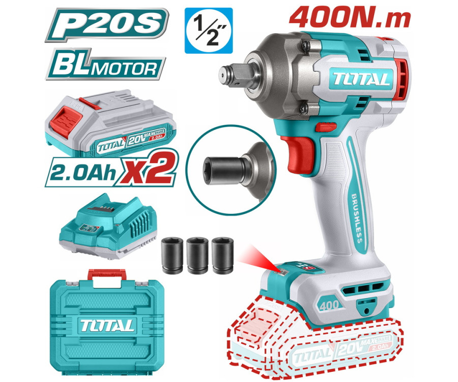 Μπουλονοκλείδο Μπαταρίας 20V 400Nm Με 2 Μπαταρίες 2Ah Total TIWLI2040E