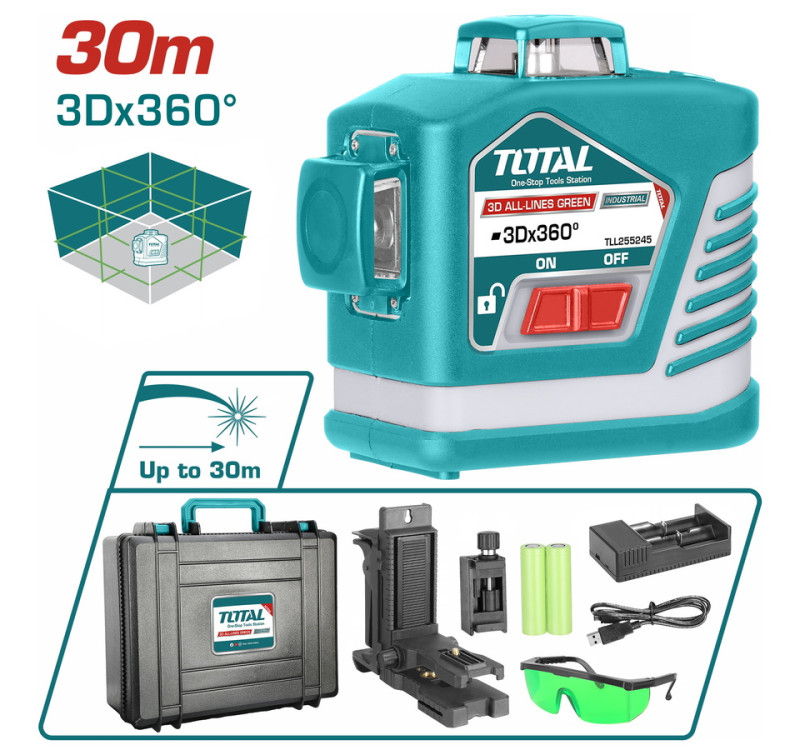 Αλφαδι Laser 3D Αυτο-Οριζοντιούμενο Με Πράσινες Ακτίνες Total TLL255245