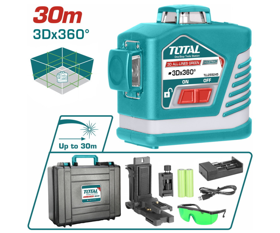 Αλφαδι Laser 3D Αυτο-Οριζοντιούμενο Με Πράσινες Ακτίνες Total TLL255245