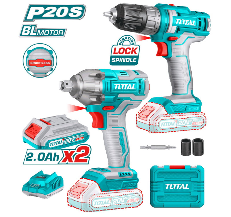 Σετ Δραπανοκατσάβιδο + Μπουλονόκλειδο Μπαταρίας 20V Total TOSLI230702
