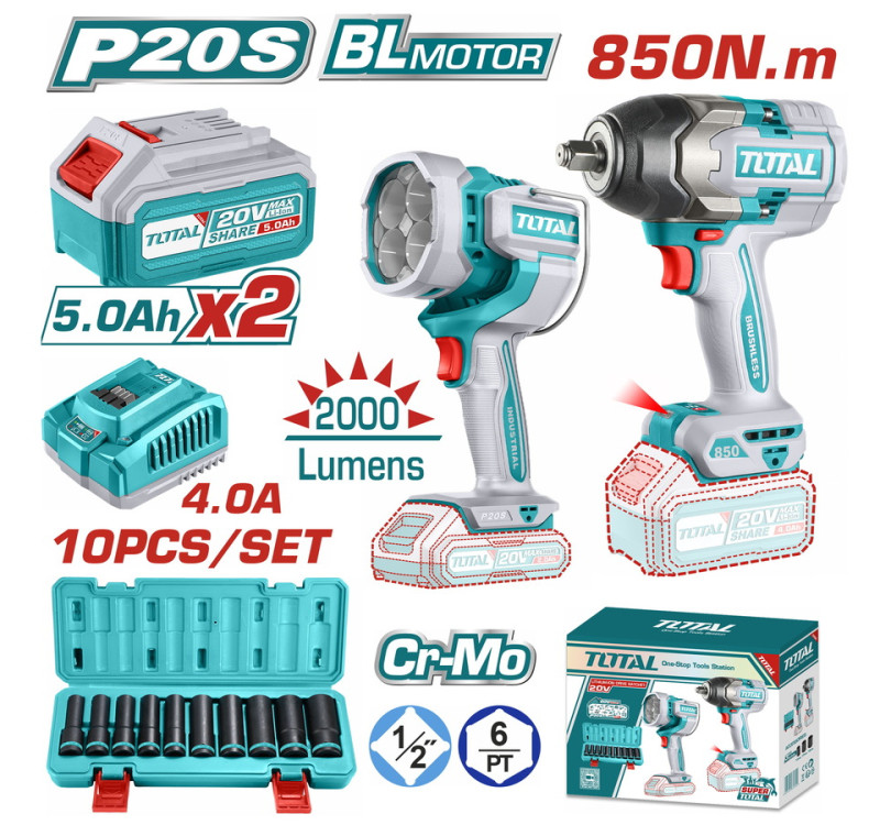 Επαγγελματικό Σετ Μπουλονόκλειδο + Προβολέας Μπαταρίας 20V Total TOSLI241181E