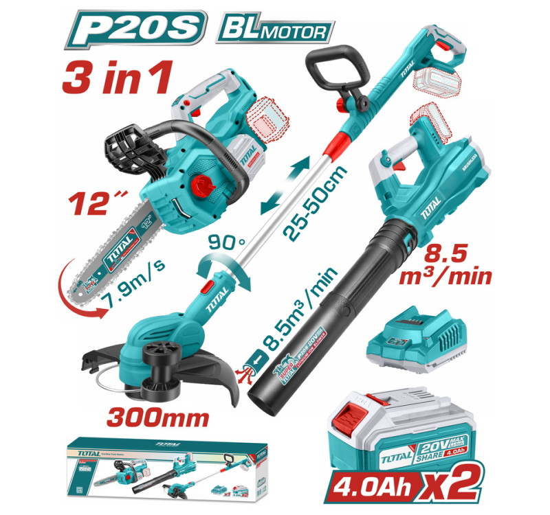Σετ Αλυσοπρίονο + Θαμνοκοπτικό + Φυσητήρας Μπαταρίας 20V Total (Tosli241189E)