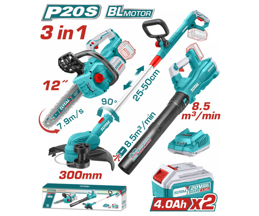 Σετ Αλυσοπρίονο + Θαμνοκοπτικό + Φυσητήρας Μπαταρίας 20V Total (Tosli241189E)