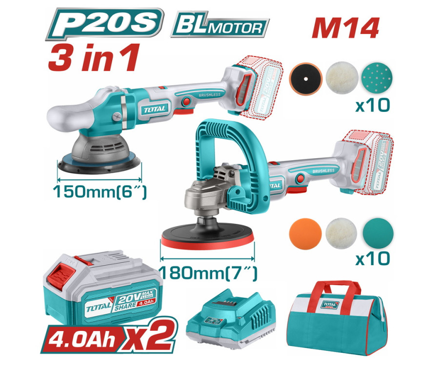 Σετ Γωνιακών Αλοιφαδόρων Μπαταρίας 20V Total (Tosli241191E)