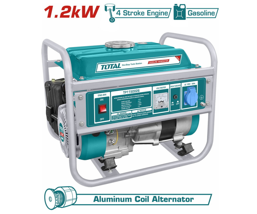 Ηλεκτρογεννήτρια Βενζινοκίνητη 1.200W Total TP1150026 με Χειρόμιζα & Δοχείο 5,5L