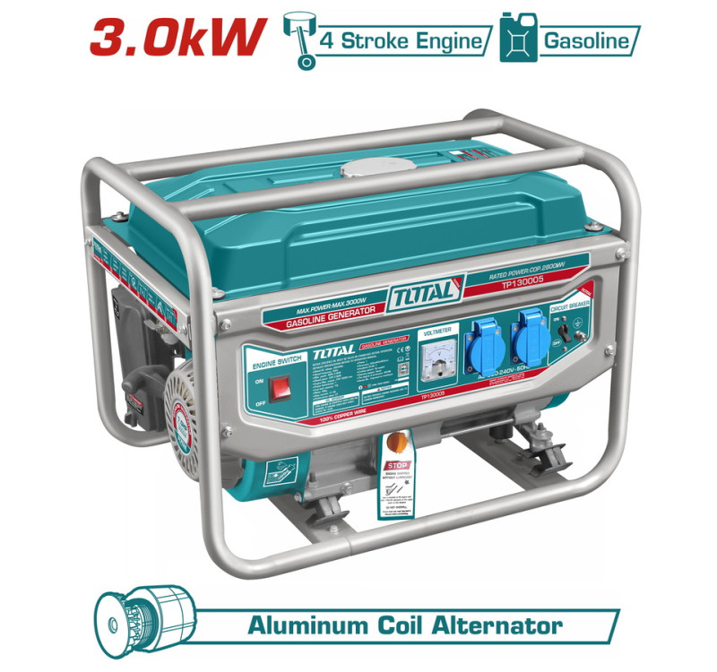 Ηλεκτρογεννήτρια Βενζινοκίνητη 3.000W Total TP130005 με AVR & Χειρόμιζα