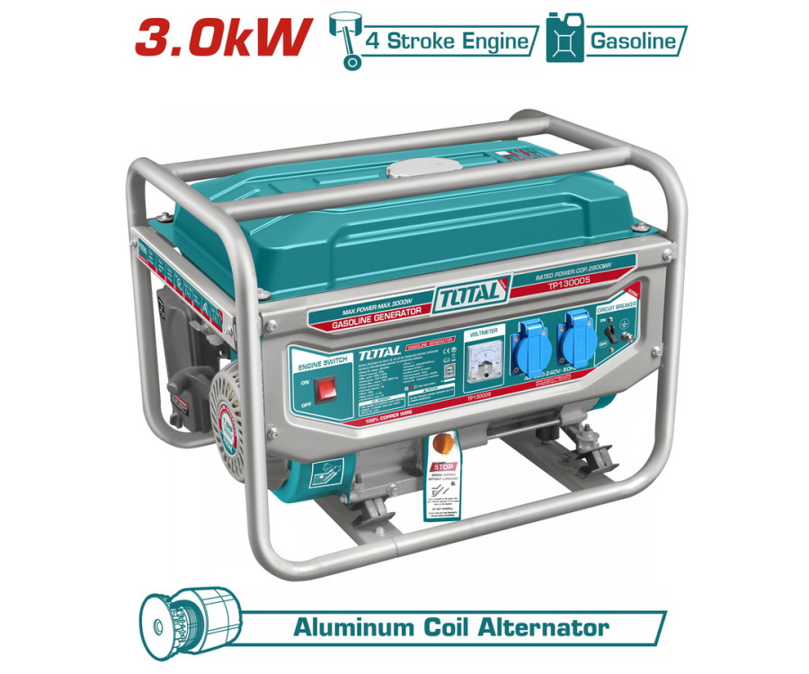 Ηλεκτρογεννήτρια Βενζινοκίνητη 3.000W Total TP130005 με AVR & Χειρόμιζα