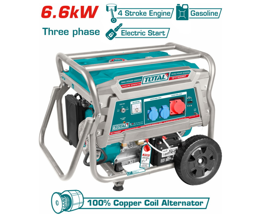 Ηλεκτρογεννήτρια Βενζινοκίνητη Τριφασική 6.600W Total TP175006ET με AVR, Μίζα & Μπαταρία