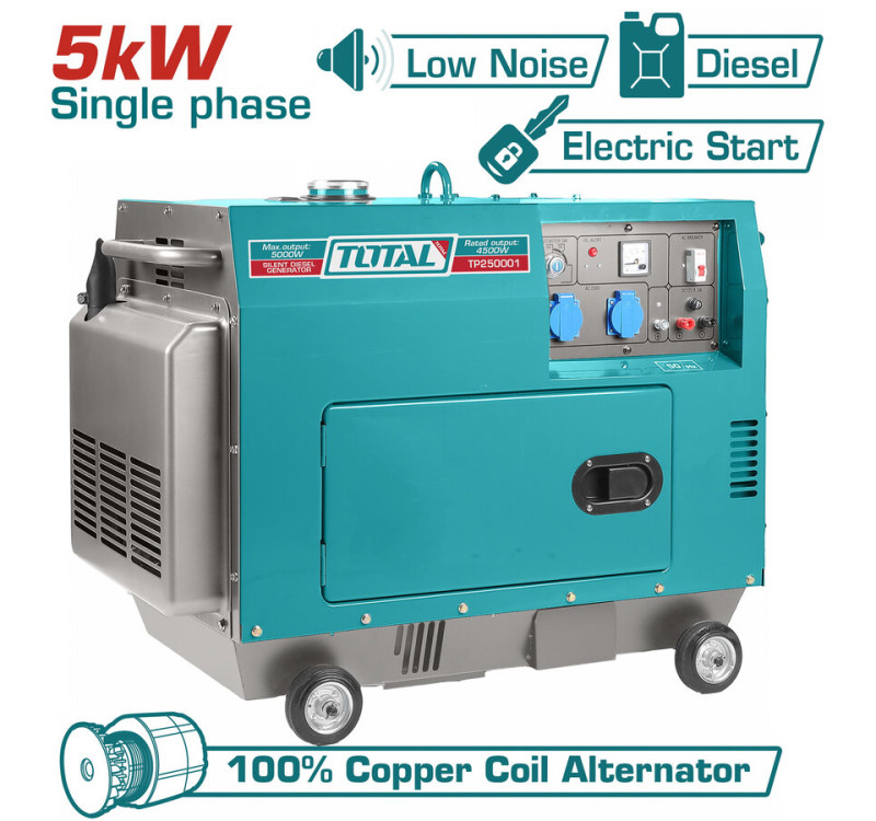 Ηλεκτρογεννήτρια Πετρελαίου Μονοφασική Κλειστού Τύπου 5.000W Total TP250001 με AVR & Μίζα